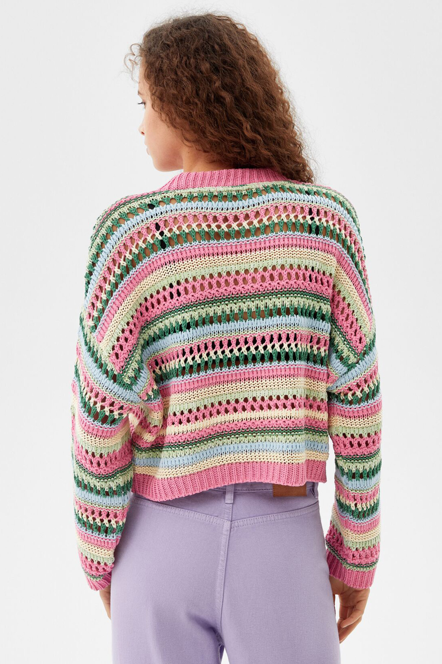 Multicolored Open-Knit Crewneck Sweater 2 Multicolored Open-Knit Crewneck Sweater - Image 2