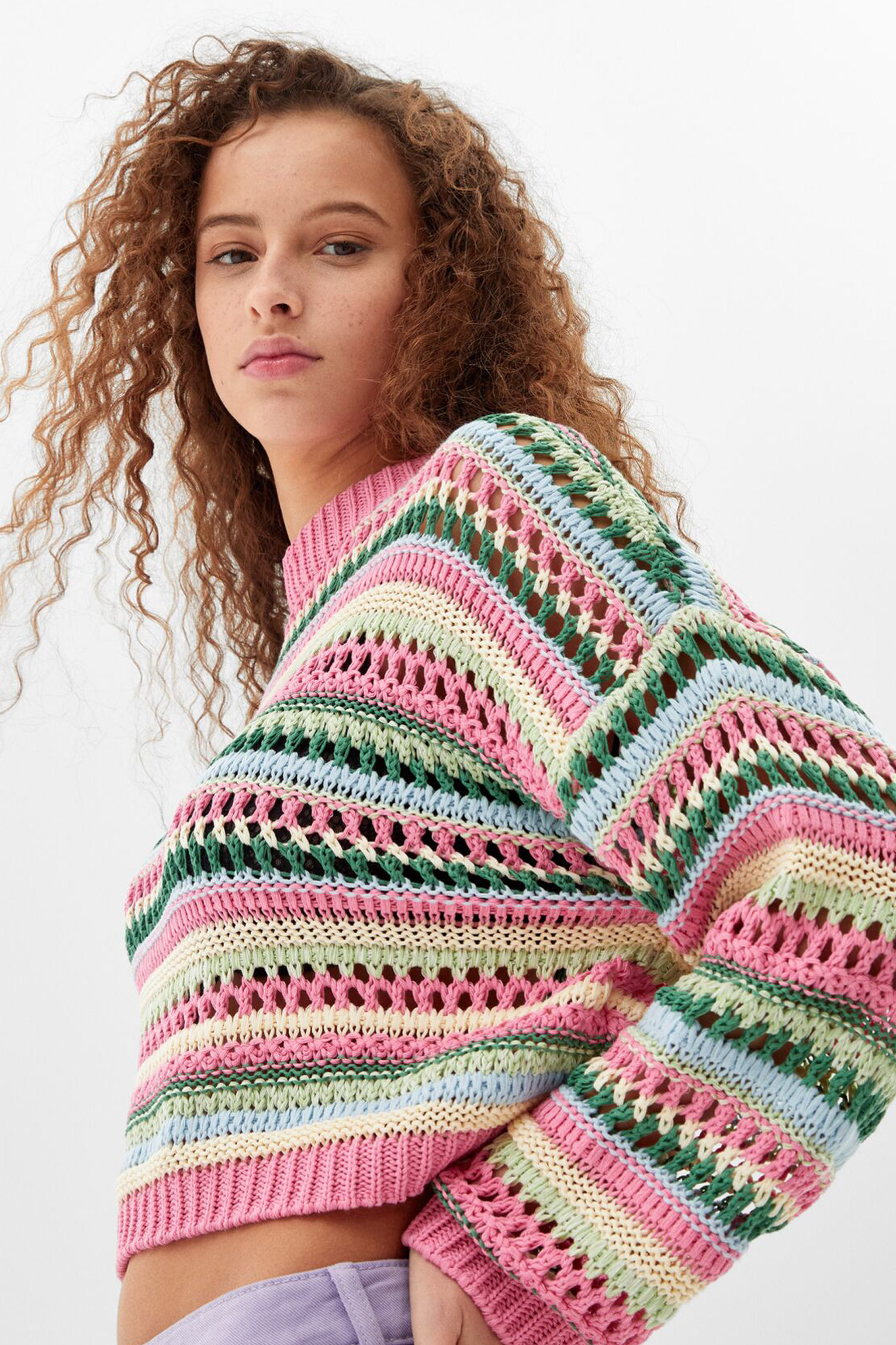 Multicolored Open-Knit Crewneck Sweater 4 Multicolored Open-Knit Crewneck Sweater - Image 4